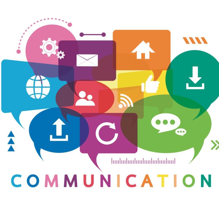 Icônes colorées représentant divers aspects de la communication et des connexions numériques.
