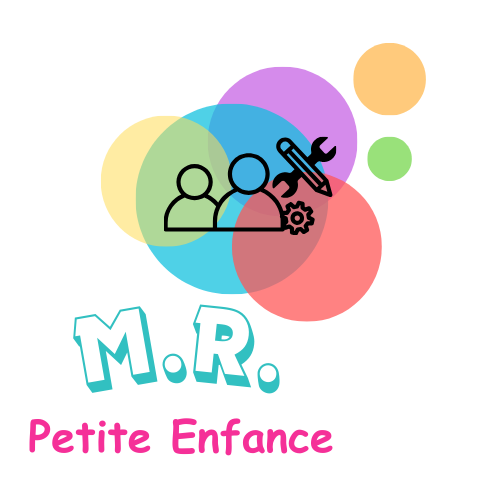 Logo coloré avec des silhouettes de personnes et un outil, mentionnant "M.R. Petite Enfance".